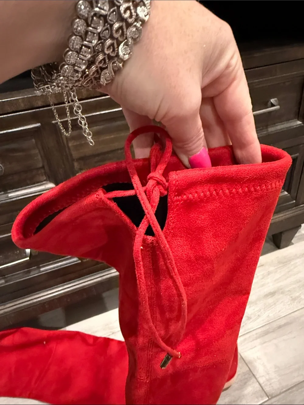 Fashion Nova Red Over-the-Knee Suede Boots